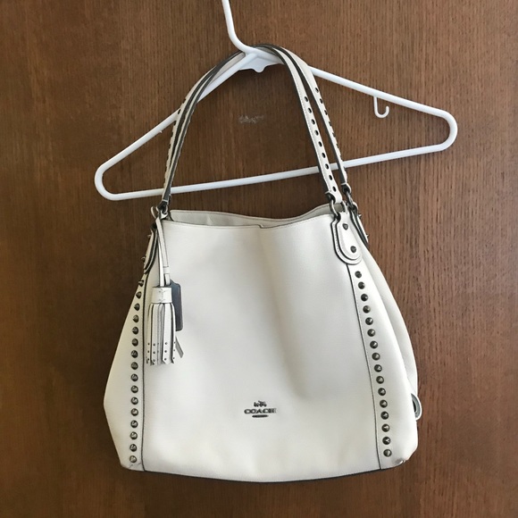 Cream Leather Studded Coach Purse - Picture 1 of 3